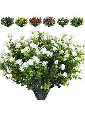 Artificial White Lotus Flowers 8 Bundles UV Resistant Outdoor Faux Plants Garden